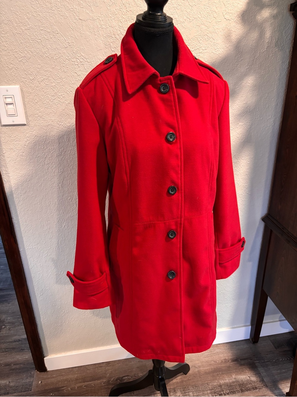 Women's Red Single-Breasted Wool Blend Jacket